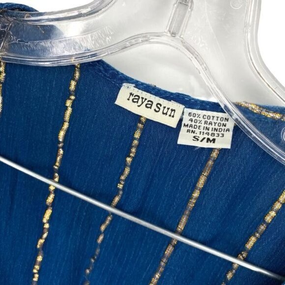 Raya Sun Cover Up Kaftan Blue Gold Boho Beach Vacation Swimsuit Coverup - Picture 6 of 13